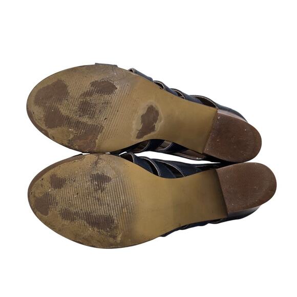 Steve Madden Strappy Sandals Blue Leather Cage Bootie Heels Vendetaa Womens 7.5B - Picture 6 of 10